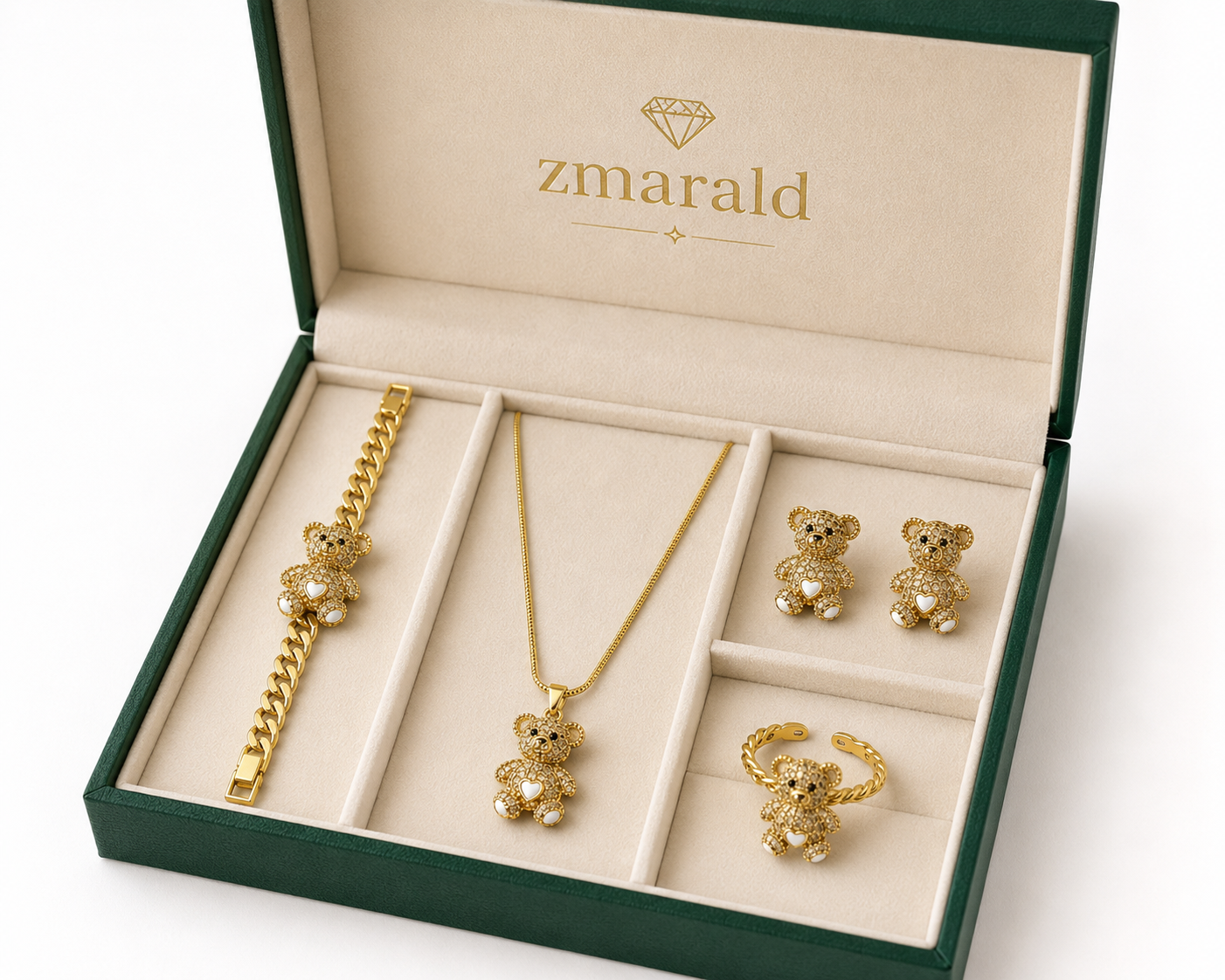 Set Teddy Diamond White Placat Cu Aur 18K