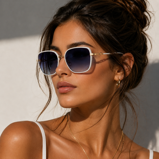 Ochelari de Soare Albi cu Lentile Albastre UV400