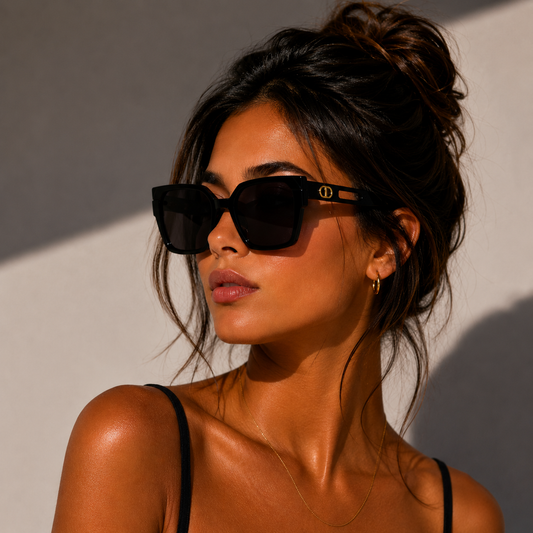 Ochelari de Soare Negri cu Accente Aurii UV400