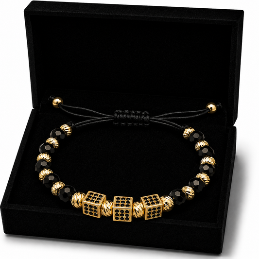 Bratara cu 3 Pandative tip Zar Placata cu AUR 18K