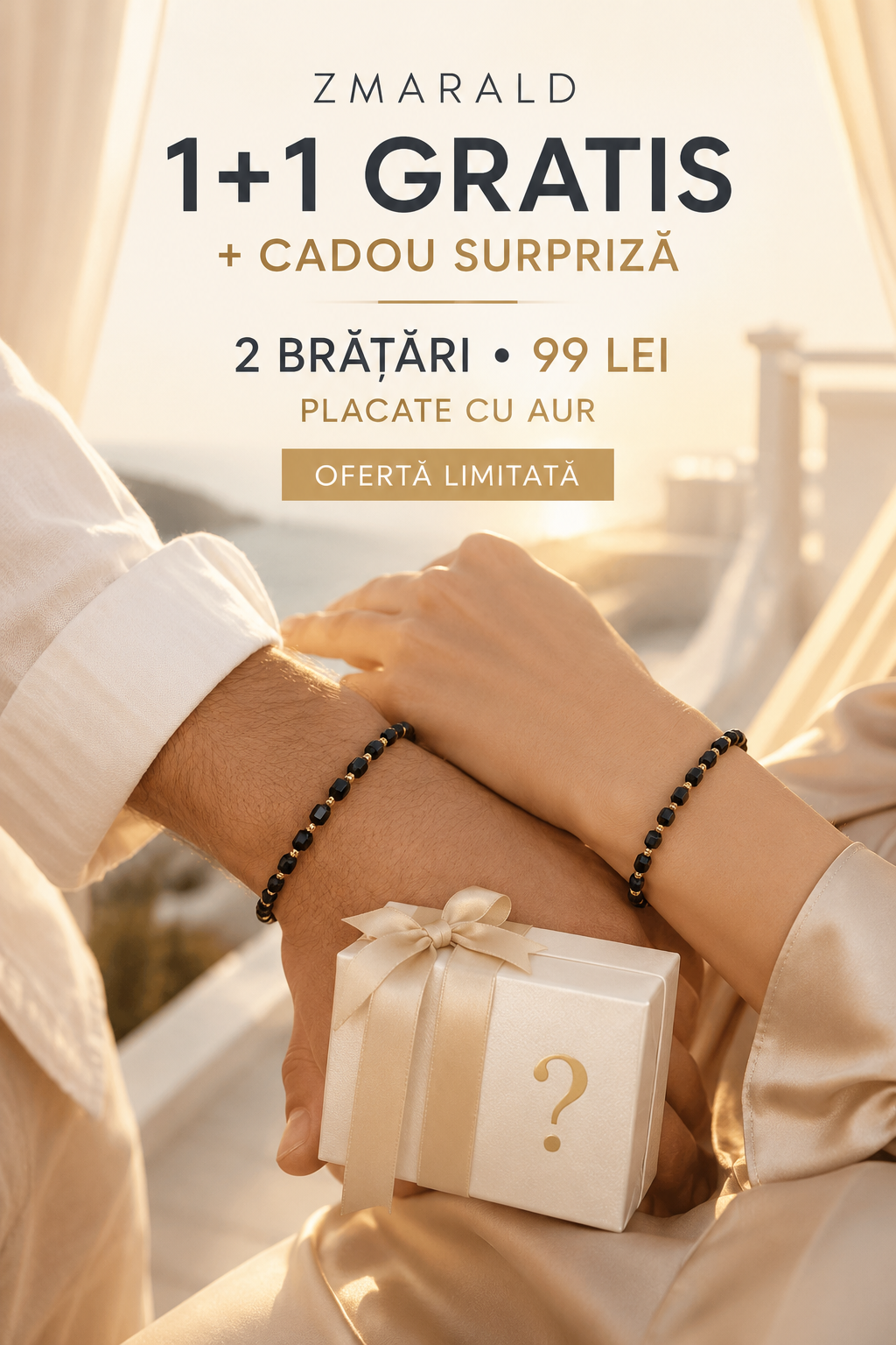 Bratara Cub Negru 1+1 + Cadou Surpriza- Placata cu Aur de 18K