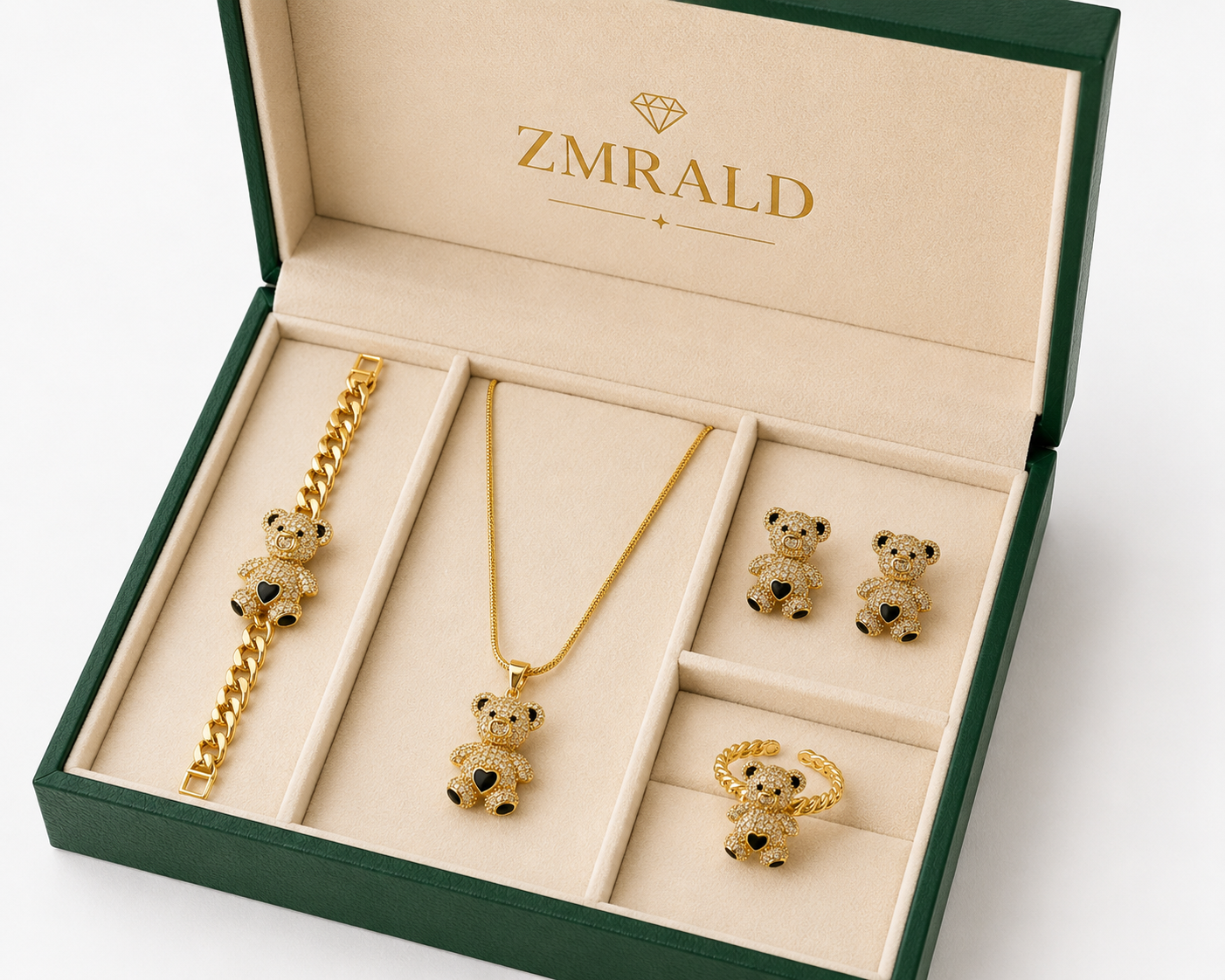 Set Teddy Diamond Black Placat Cu Aur 18K