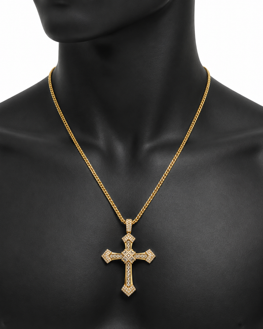 Colier Cruce cu Pietre Zirconiu Placat cu Aur 18K