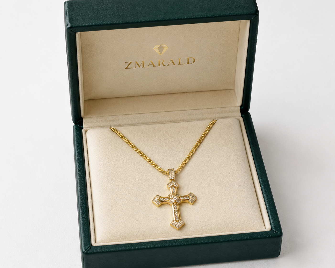 Colier Cruce cu Pietre Zirconiu Placat cu Aur 18K
