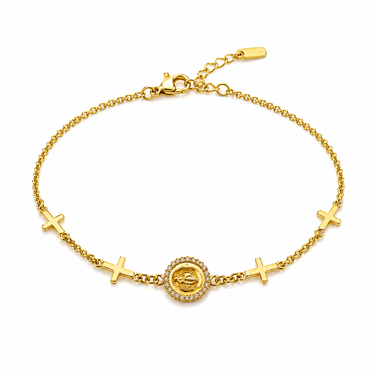 Brățară Elegantă cu Cruciulițe și Medalion Placată cu Aur 18K