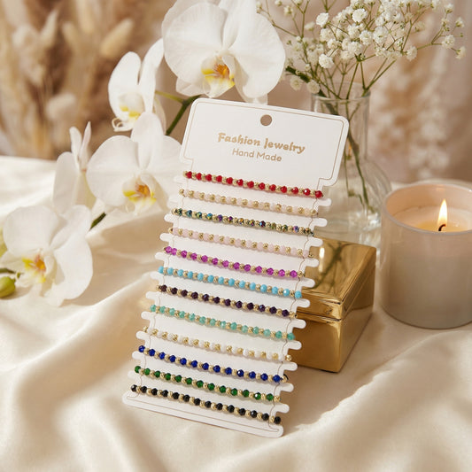 Set 12 Brățări Multicolore cu Bile Fațetate și Placate cu Aur – Handmade, Reglabile