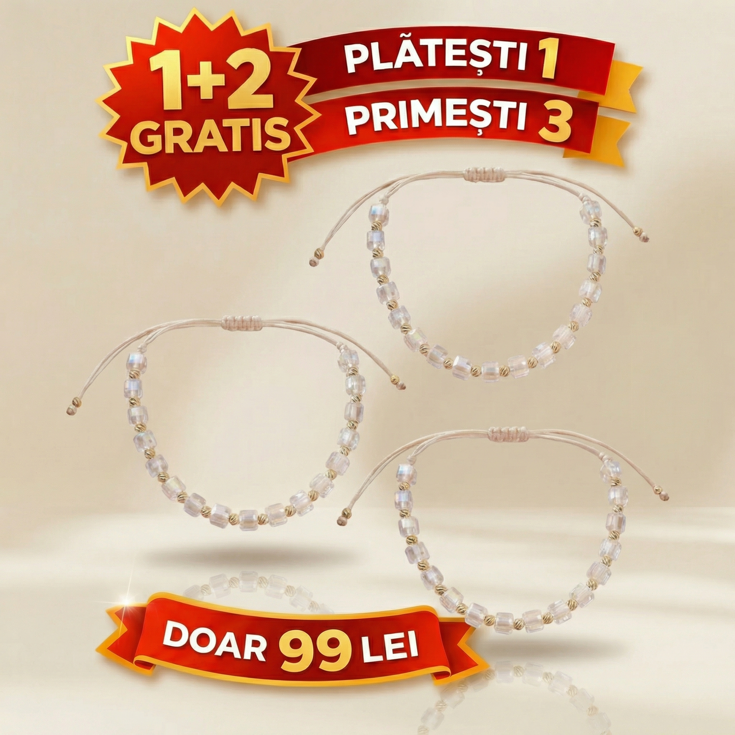 1+2 GRATIS Brățară cu Șnur Placată cu Aur 18k Stil Cub - Roze