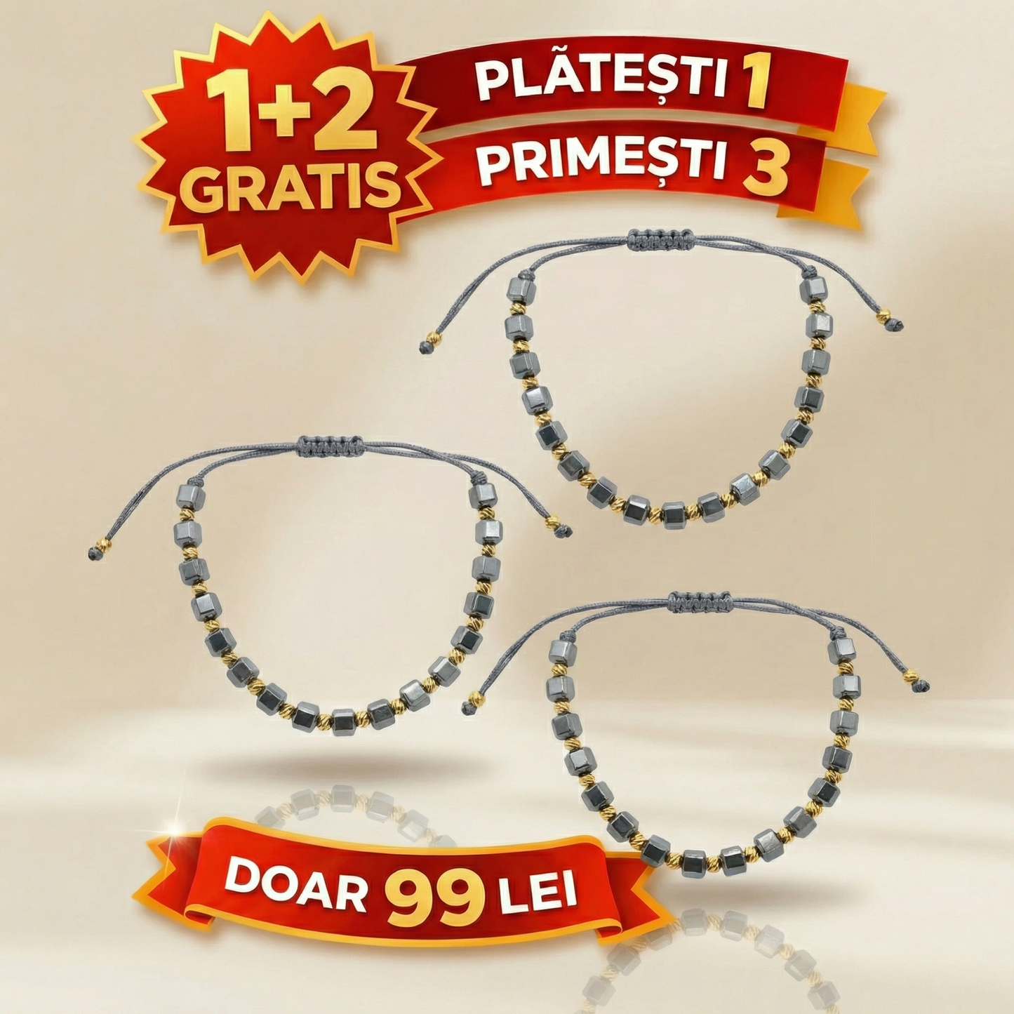 1+2 GRATIS Bratara cu snur placata cu aur stil cub orice culoare