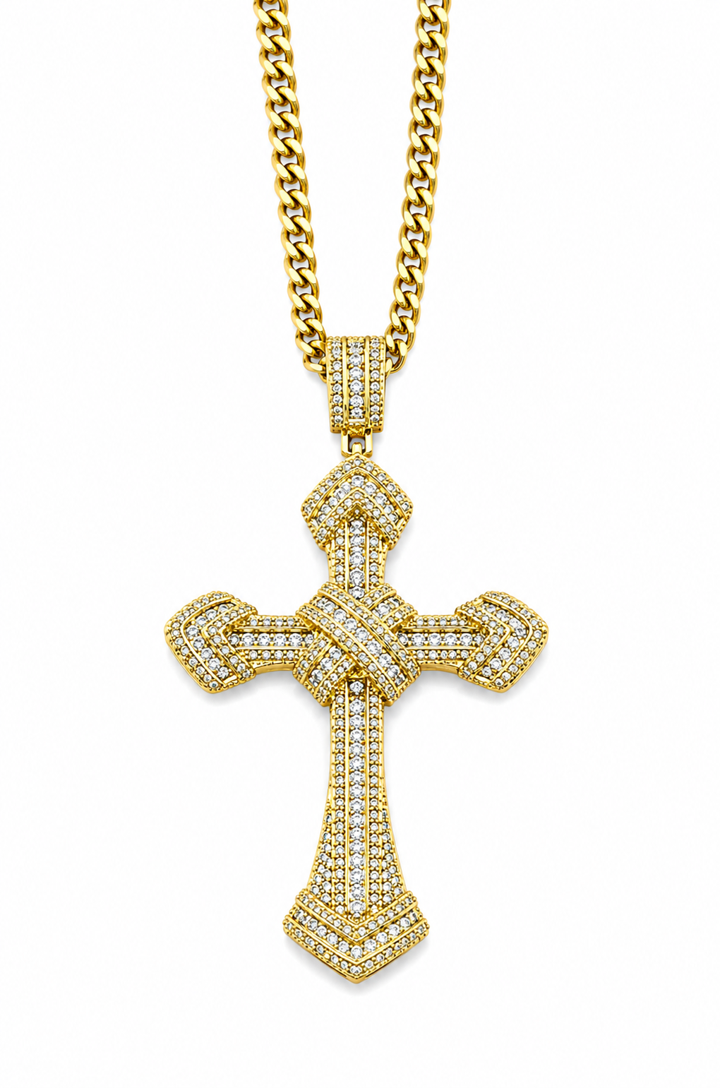 Colier Cruce Regală Gold White - Placat Aur Galben 18K cu Zirconii Albe
