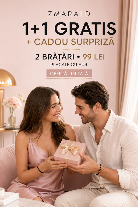 Bratara Cub Negru 1+1 + Cadou Surpriza- Placata cu Aur de 18K