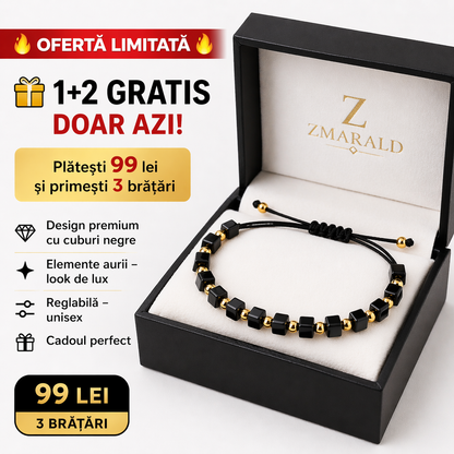 1+2 GRATIS Bratara cu snur placata cu aur stil cub