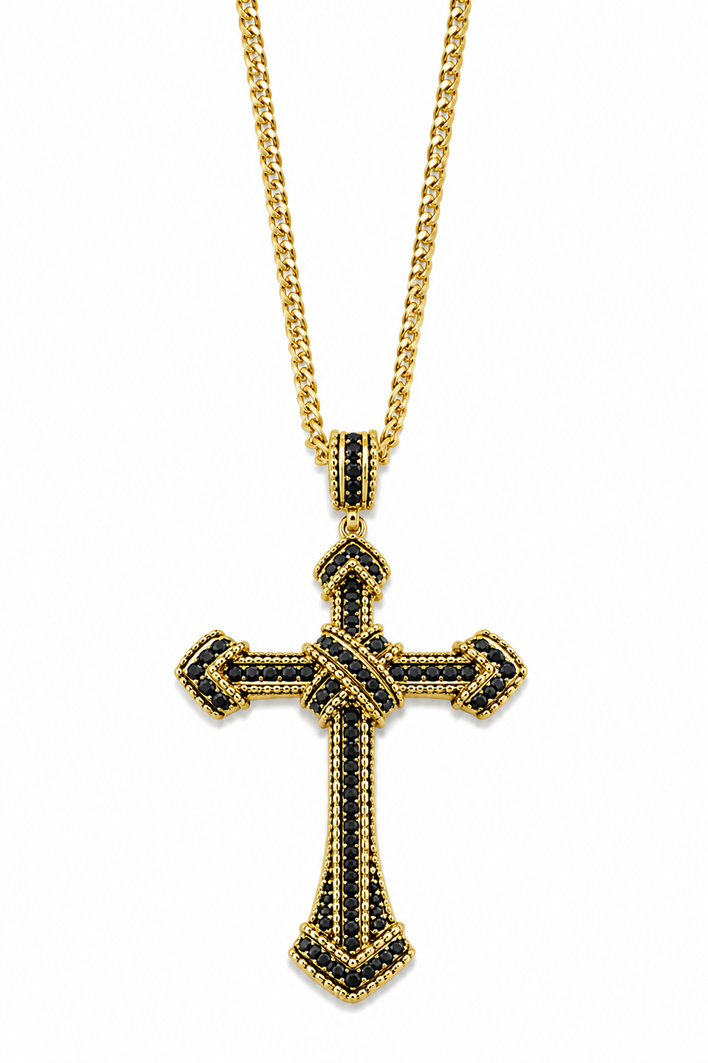 Colier Cruce Regală Gold Black - Placat Aur Galben 18K cu Zirconii Negre