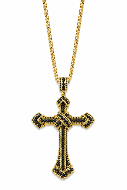 Colier Cruce Regală Gold Black - Placat Aur Galben 18K cu Zirconii Negre