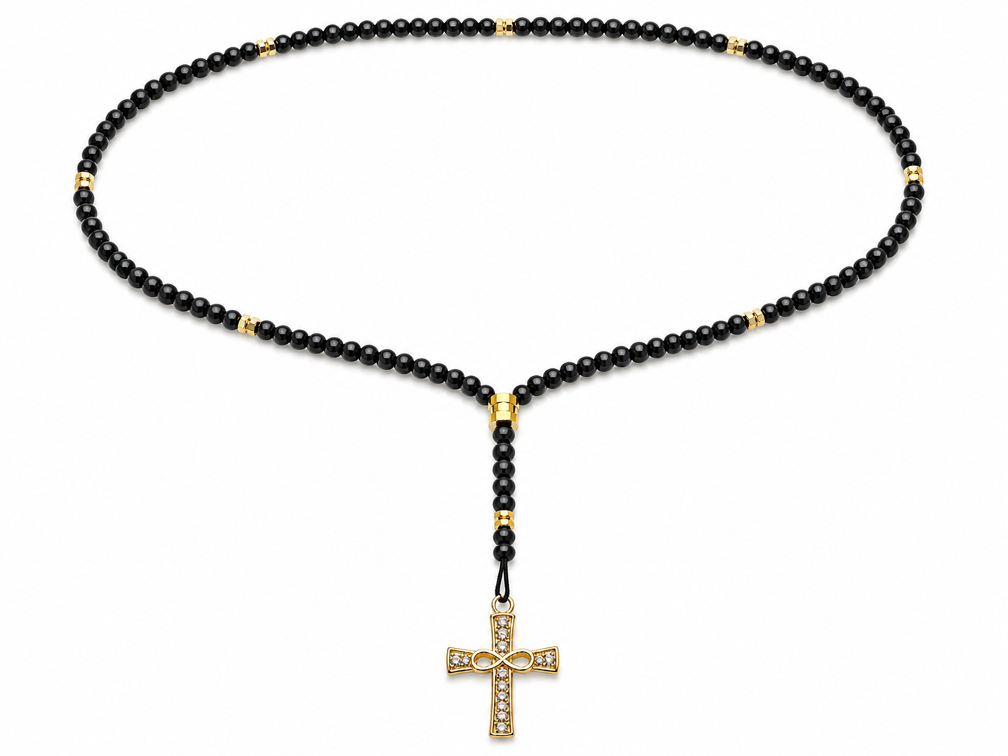 Colierul Credinței cu Bile și Pandantiv Cruce Placat cu Aur 14K UNISEX