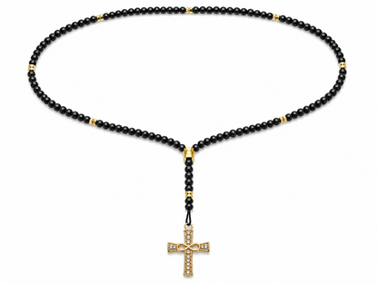 Colierul Credinței cu Bile și Pandantiv Cruce Placat cu Aur 14K UNISEX