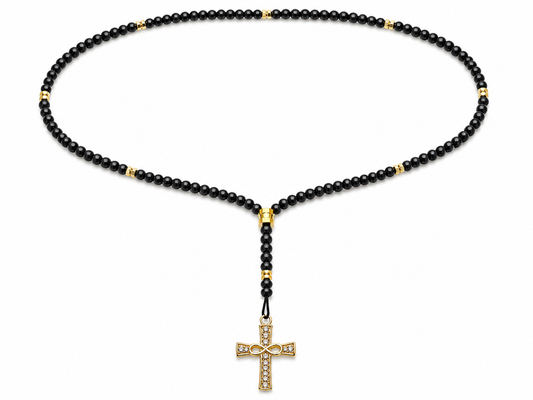 Colierul Credinței cu Bile și Pandantiv Cruce Placat cu Aur 14K UNISEX
