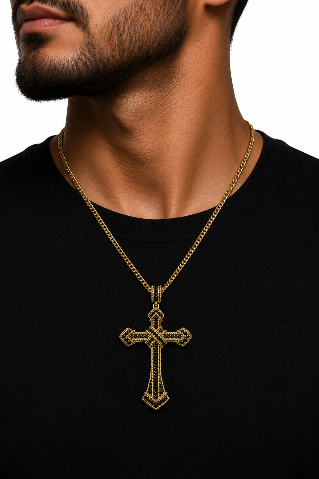 Colier Cruce Regală Gold Black - Placat Aur Galben 18K cu Zirconii Negre