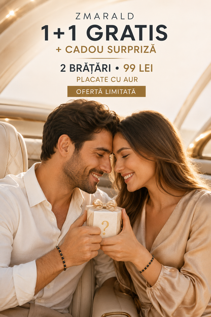 Bratara Cub Negru 1+1 + Cadou Surpriza- Placata cu Aur de 18K
