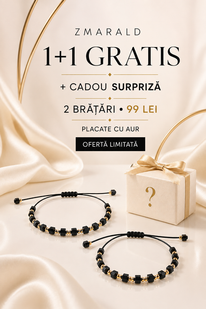 Bratara Cub Negru 1+1 + Cadou Surpriza- Placata cu Aur de 18K