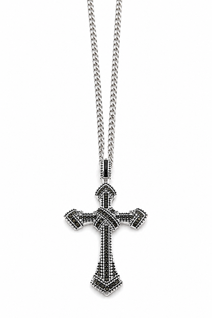 Colier Cruce Regală Black Silver - Placat Aur Alb cu Zirconii Negre