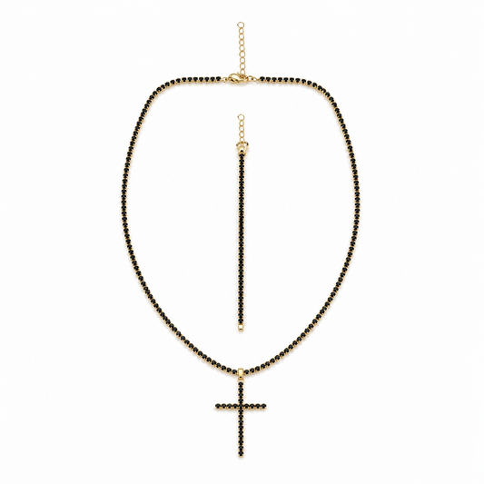 Set Black Diamond Tennis – Placat cu Aur 18K