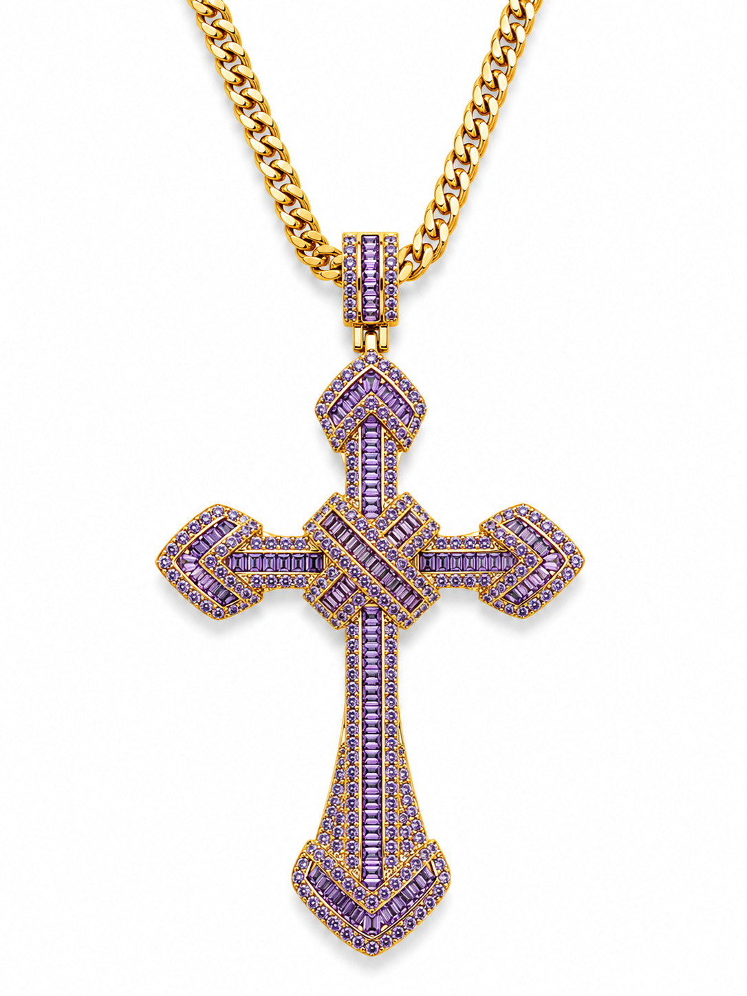 Colier Cruce Regală Gold Mov - Placat Aur Galben 18K cu Zirconii Mov