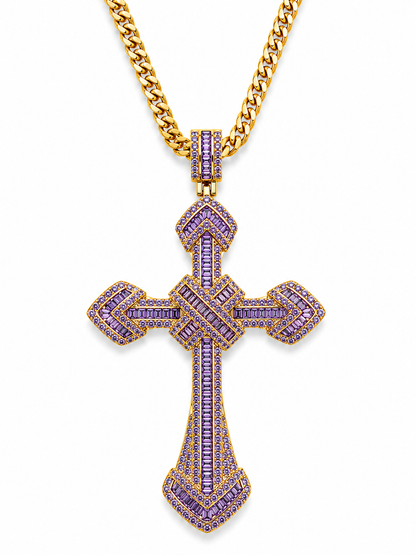 Colier Cruce Regală Gold Mov - Placat Aur Galben 18K cu Zirconii Mov