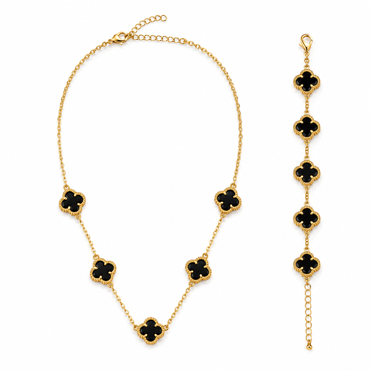 Set Trifoi Noir – Placat cu Aur 18K