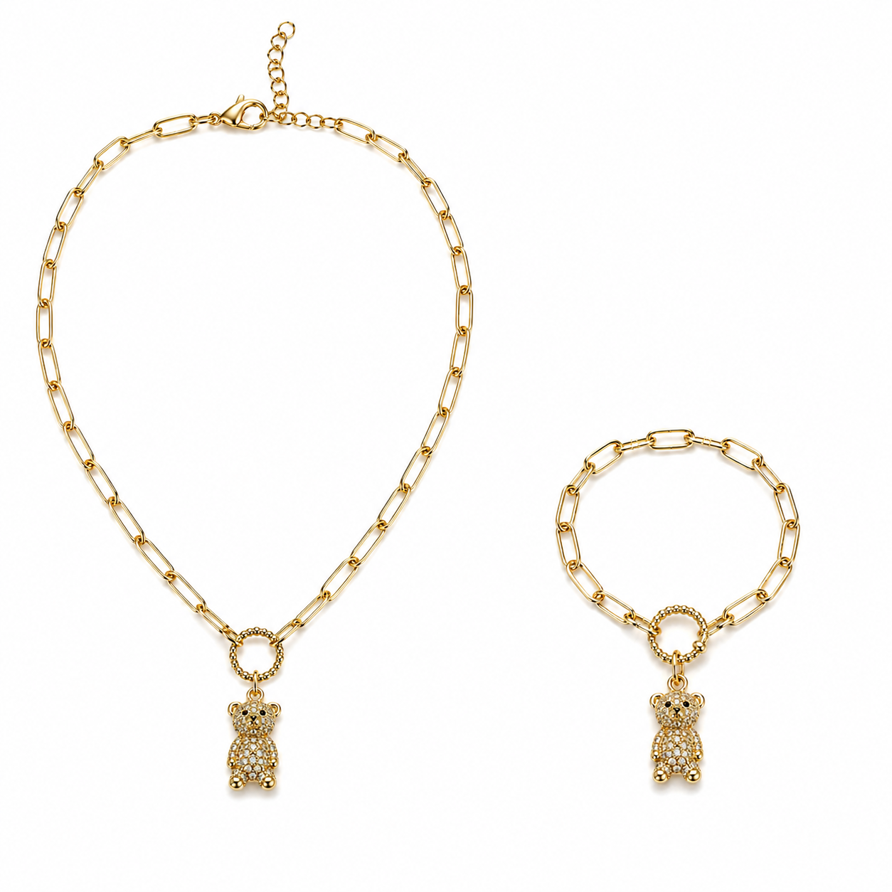 Set Colier și Brățară cu Ursuleț Placat cu Aur 18K