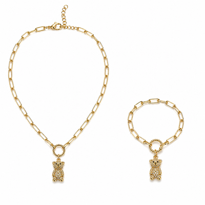 Set Colier și Brățară cu Ursuleț Placat cu Aur 18K