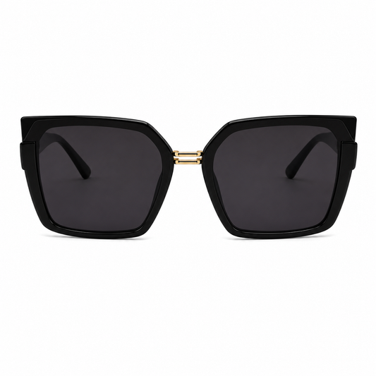 Ochelari de Soare Negri cu Accente Aurii UV400