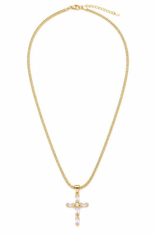Colier cu Cruce cu Cristal Placat cu AUR 18K