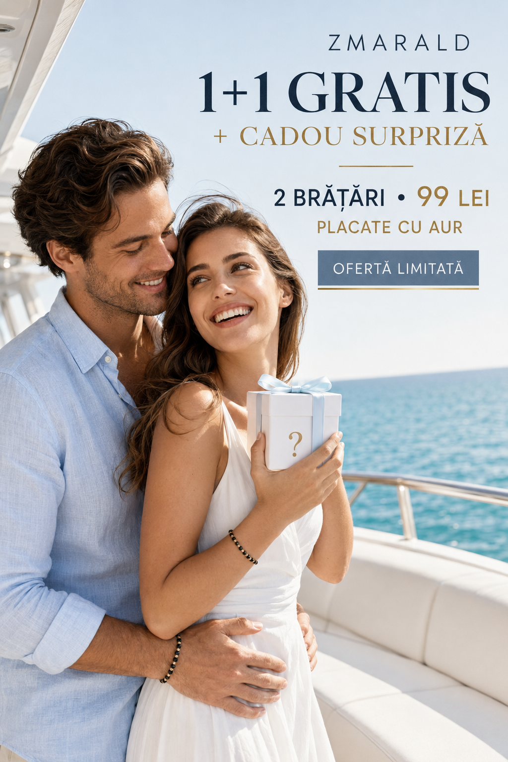 Bratara Cub Negru 1+1 + Cadou Surpriza- Placata cu Aur de 18K