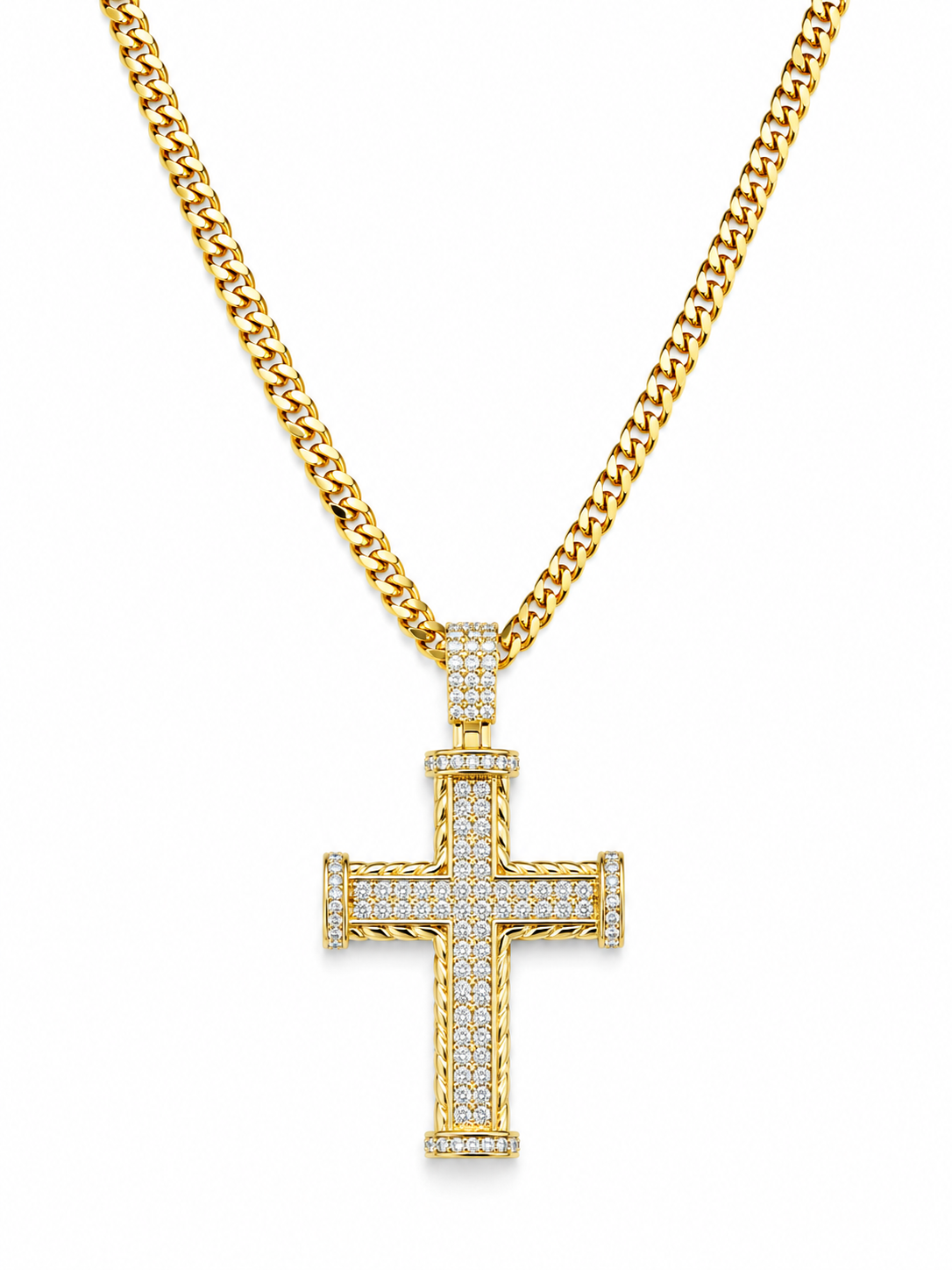 Colier Cruce Placat cu Aur 18K cu Pietre Zirconiu Argintii