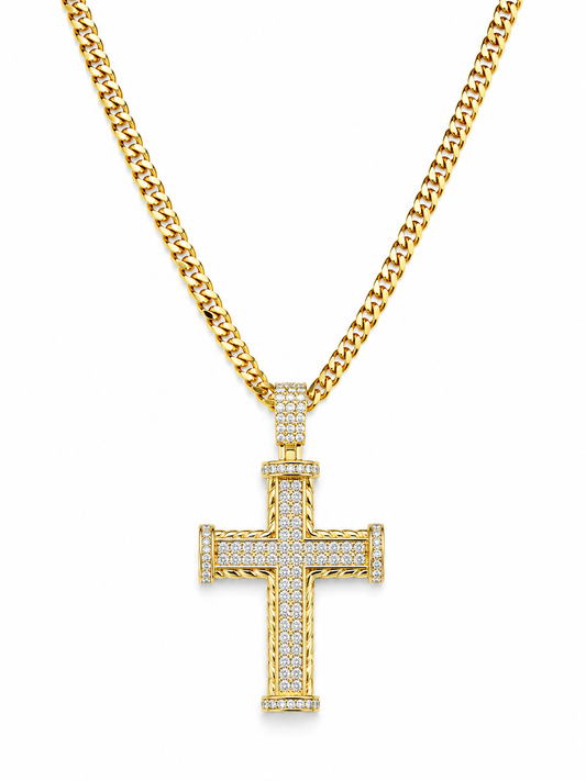 Colier Cruce Placat cu Aur 18K cu Pietre Zirconiu Argintii