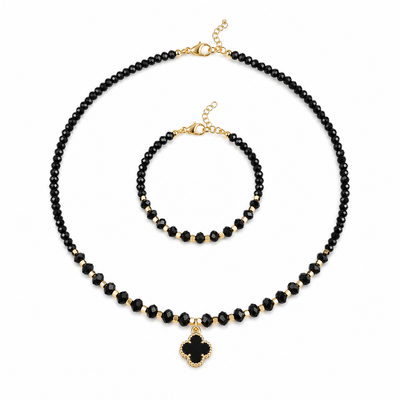 Set Elegant Clover Negru – Placat cu Aur 18K
