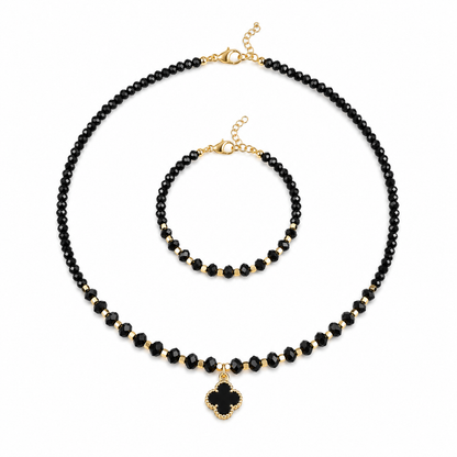 Set Elegant Clover Negru – Placat cu Aur 18K