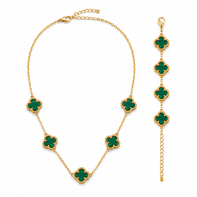Set Trifoi Verde – Placat cu Aur 18K