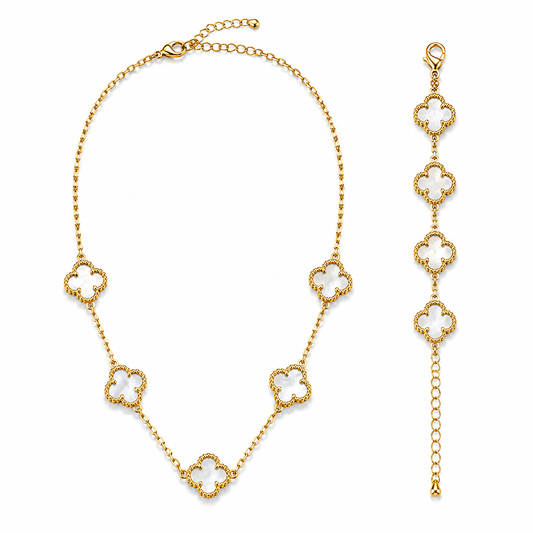 Set Trifoi Alb – Placat cu Aur 18K