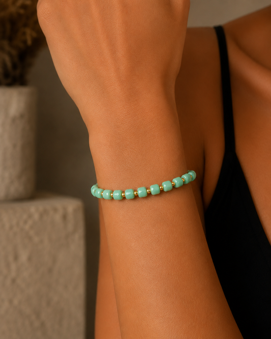 1+2 GRATIS Brățară cu Șnur Placată cu Aur 18k Stil Cub - Turquoise