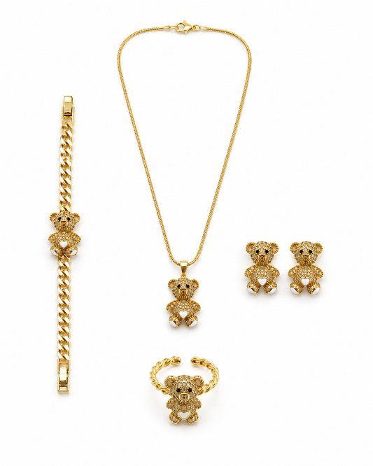 Set Teddy Diamond White Placat Cu Aur 18K