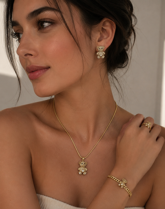 Set Teddy Diamond White Placat Cu Aur 18K