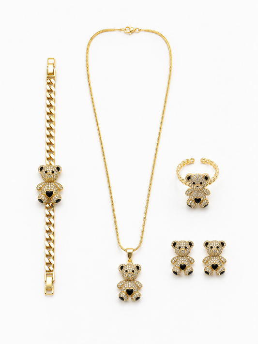 Set Teddy Diamond Black Placat Cu Aur 18K