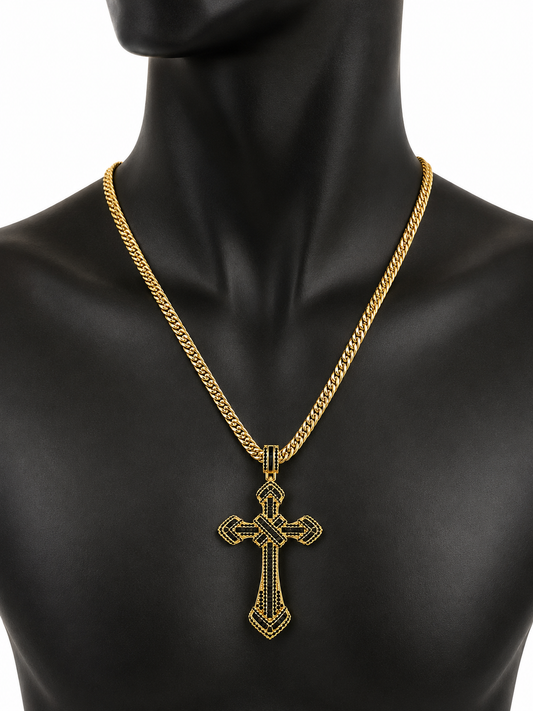 Colier Cruce cu Pietricele Zirconiu Placat Aur 18K