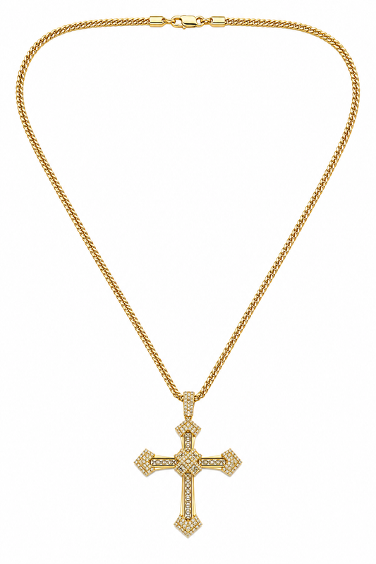 Colier Cruce cu Pietre Zirconiu Placat cu Aur 18K