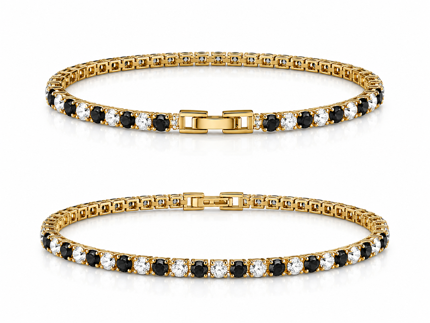 Brățară Tennis 3mm Argintiu-Negru Placată cu Aur 18K