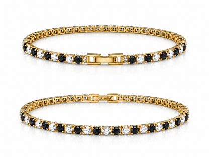 Brățară Tennis 3mm Argintiu-Negru Placată cu Aur 18K