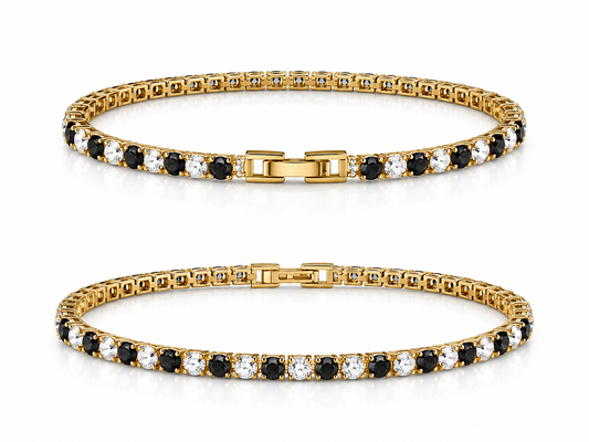 Brățară Tennis 3mm Argintiu-Negru Placată cu Aur 18K