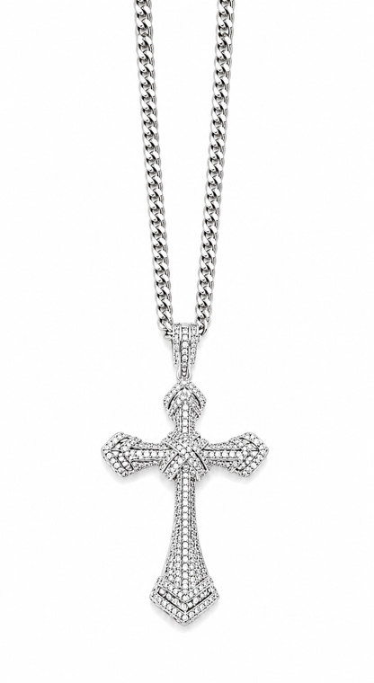 Colier Cruce Regală Silver - Placat Aur Alb cu Zirconii