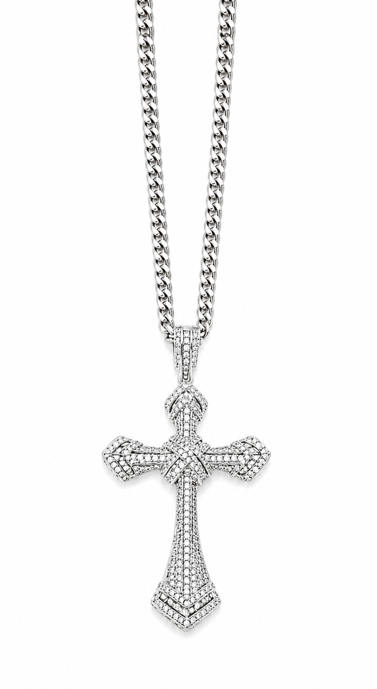 Colier Cruce Regală Silver - Placat Aur Alb cu Zirconii